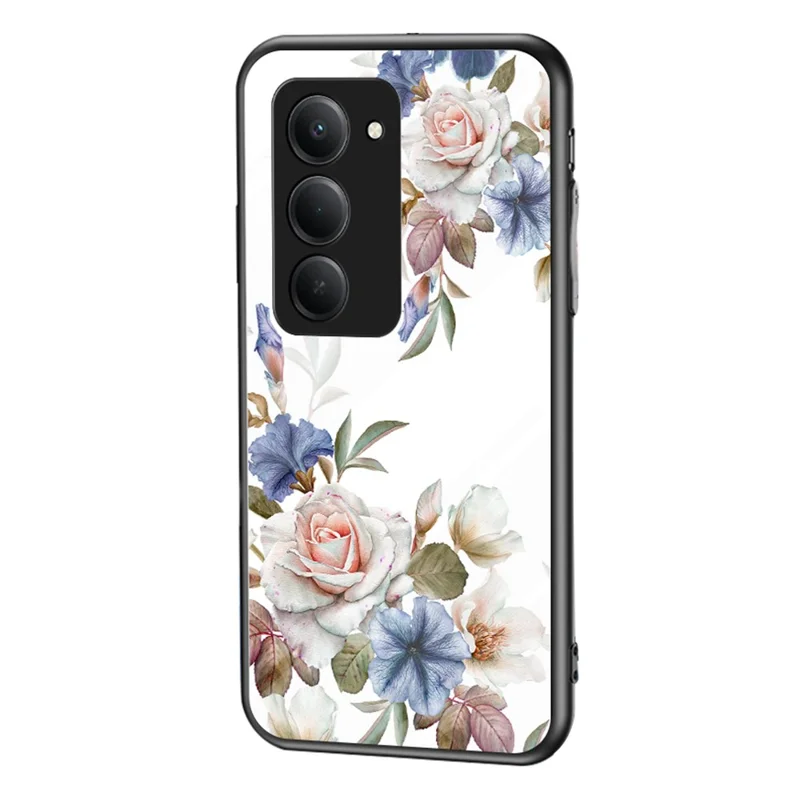 For Xiaomi Redmi 15 4G (EU) (171mm) Case Floral Pattern TPU + Tempered Glass Protective Phone Cover - White Flower Bush