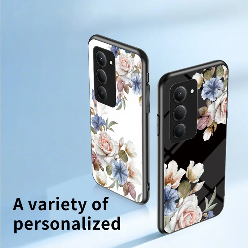 For Xiaomi Redmi 15 4G (EU) (171mm) Case Floral Pattern TPU + Tempered Glass Protective Phone Cover - White Flower Bush