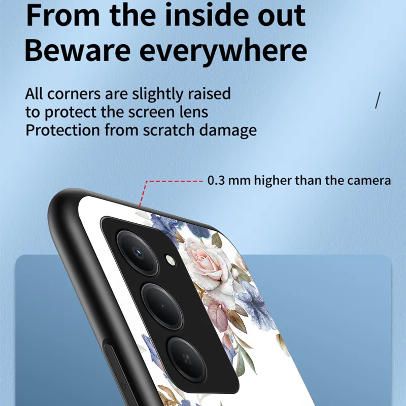 For Xiaomi Redmi 15 4G (EU) (171mm) Case Floral Pattern TPU + Tempered Glass Protective Phone Cover - White Flower Bush