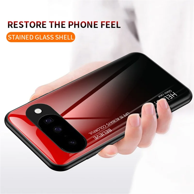 For Google Pixel 10 Case Anti-Scratch Tempered Glass + PC + TPU Phone Cover - Gradient Pink Blue