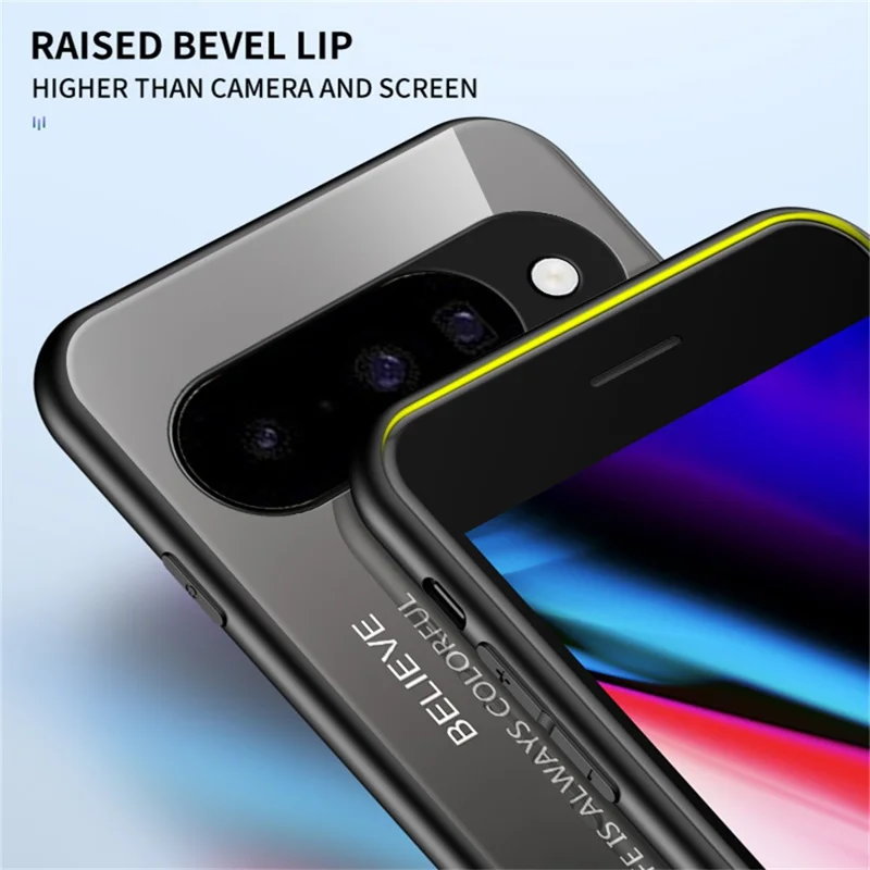 For Google Pixel 10 Case Anti-Scratch Tempered Glass + PC + TPU Phone Cover - Gradient Pink Blue