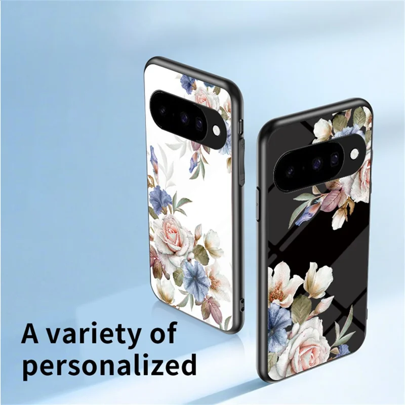For Google Pixel 10 Case Floral Pattern TPU + Tempered Glass Protective Phone Cover - White Flower Bush