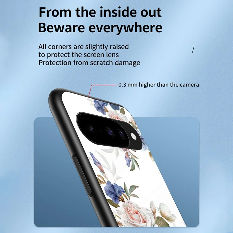 For Google Pixel 10 Case Floral Pattern TPU + Tempered Glass Protective Phone Cover - White Flower Bush