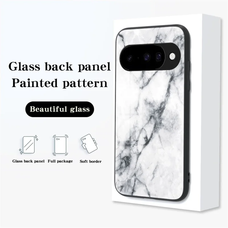 For Google Pixel 10 Case Marble Pattern Tempered Glass + PC + TPU Protective Phone Cover - White Marble