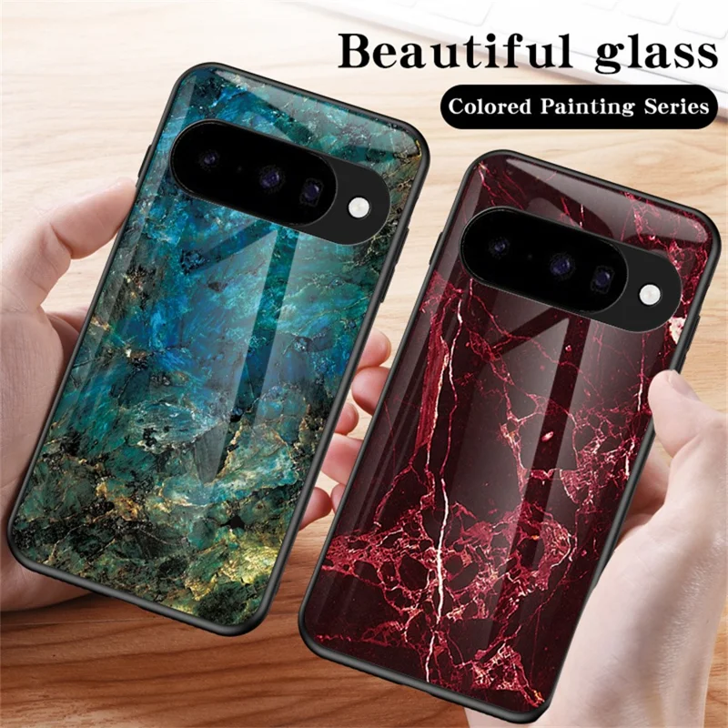 For Google Pixel 10 Case Marble Pattern Tempered Glass + PC + TPU Protective Phone Cover - White Marble