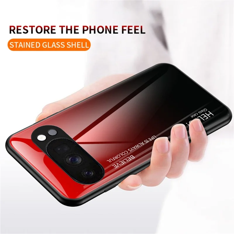 For Google Pixel 10 Pro Case Anti-Scratch Tempered Glass + PC + TPU Phone Cover - Gradient Pink Blue