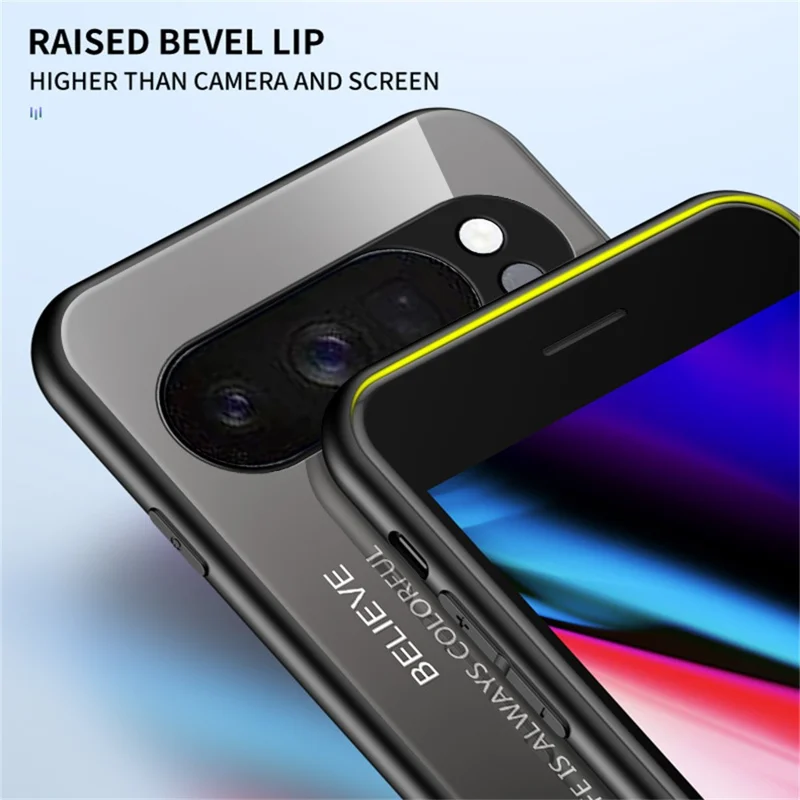 For Google Pixel 10 Pro Case Anti-Scratch Tempered Glass + PC + TPU Phone Cover - Gradient Pink Blue