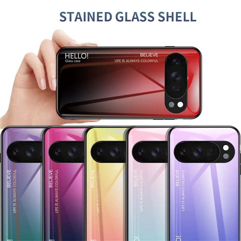 For Google Pixel 10 Pro Case Anti-Scratch Tempered Glass + PC + TPU Phone Cover - Gradient Pink Blue