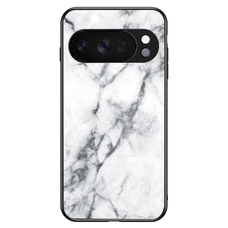 For Google Pixel 10 Pro Case Marble Pattern Tempered Glass + PC + TPU Protective Phone Cover - White Marble