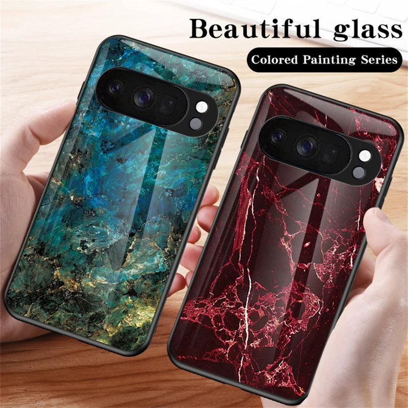 For Google Pixel 10 Pro Case Marble Pattern Tempered Glass + PC + TPU Protective Phone Cover - White Marble