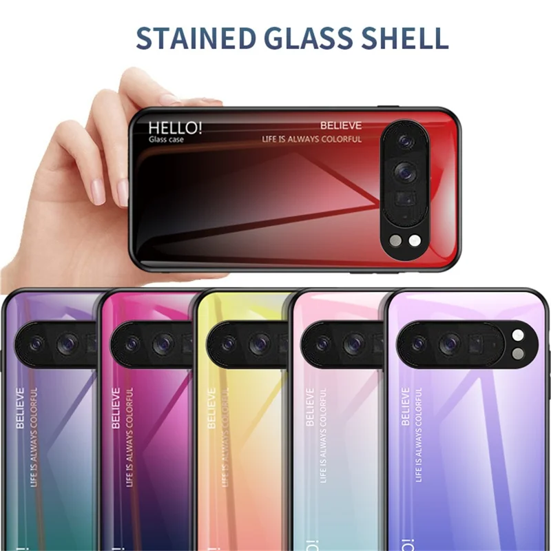 For Google Pixel 10 Pro XL Case Anti-Scratch Tempered Glass + PC + TPU Phone Cover - Gradient Pink Blue