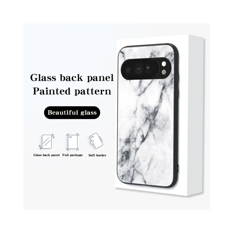 For Google Pixel 10 Pro XL Case Marble Pattern Tempered Glass + PC + TPU Protective Phone Cover - White Marble