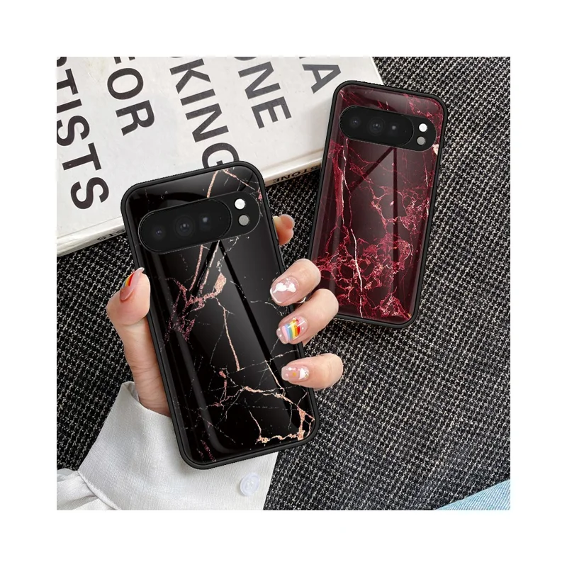 For Google Pixel 10 Pro XL Case Marble Pattern Tempered Glass + PC + TPU Protective Phone Cover - White Marble