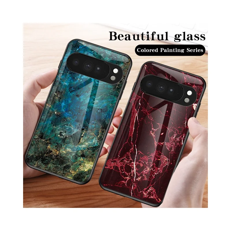 For Google Pixel 10 Pro XL Case Marble Pattern Tempered Glass + PC + TPU Protective Phone Cover - White Marble