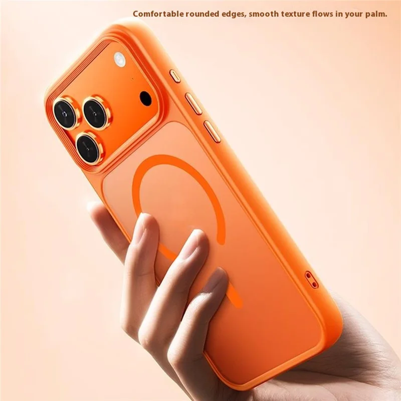 For iPhone 17 Pro Magnetic Case Skin-Feel Rubberized PC + TPU Phone Cover Compatible with MagSafe - Orange