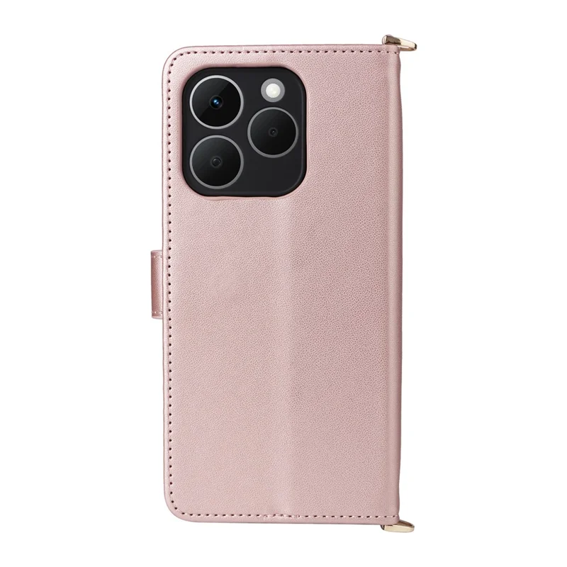 For Realme 15T 5G Case with Shoulder  /  Wrist Strap Leather Phone Cover Stand Wallet - Pink