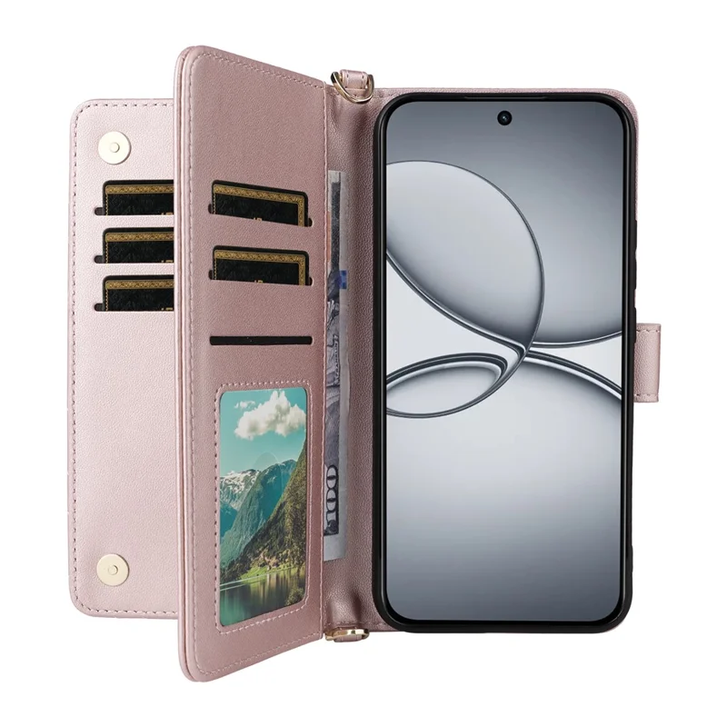 For Realme 15T 5G Case with Shoulder  /  Wrist Strap Leather Phone Cover Stand Wallet - Pink