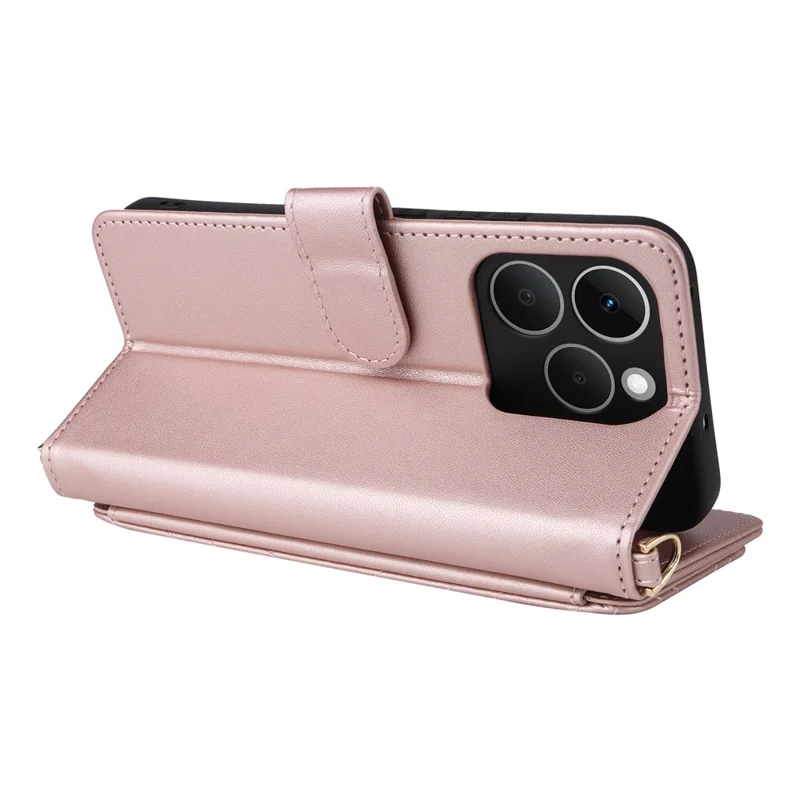 For Realme 15T 5G Case with Shoulder  /  Wrist Strap Leather Phone Cover Stand Wallet - Pink