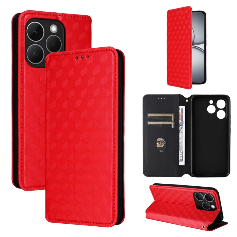For Realme 15T 5G Case Wallet Rhombus Imprinted Leather Phone Cover - Red