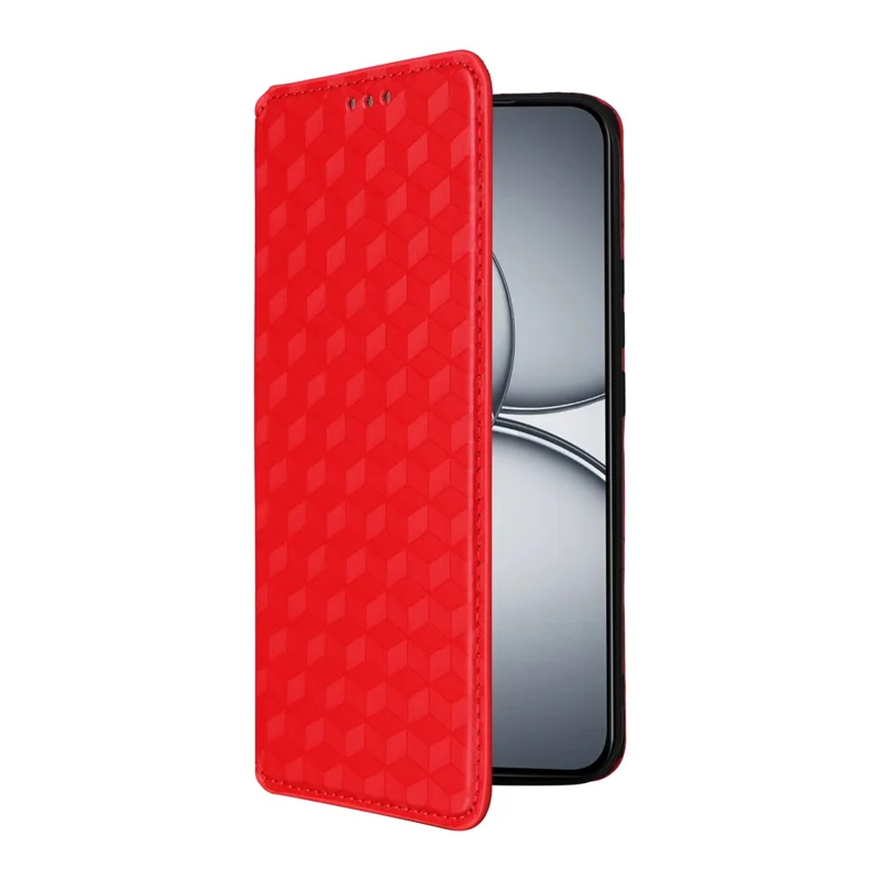 For Realme 15T 5G Case Wallet Rhombus Imprinted Leather Phone Cover - Red