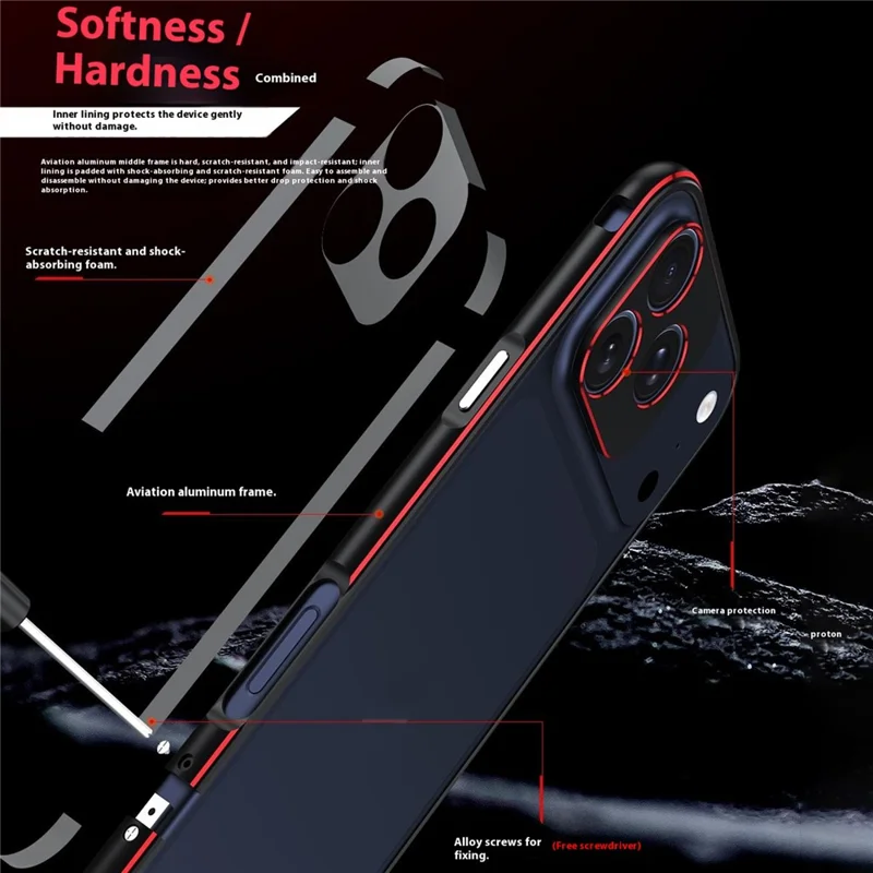 For iPhone 17 Pro Max Bumper Case No-Back Phone Frame Cover with Lens Protection - Black / Red