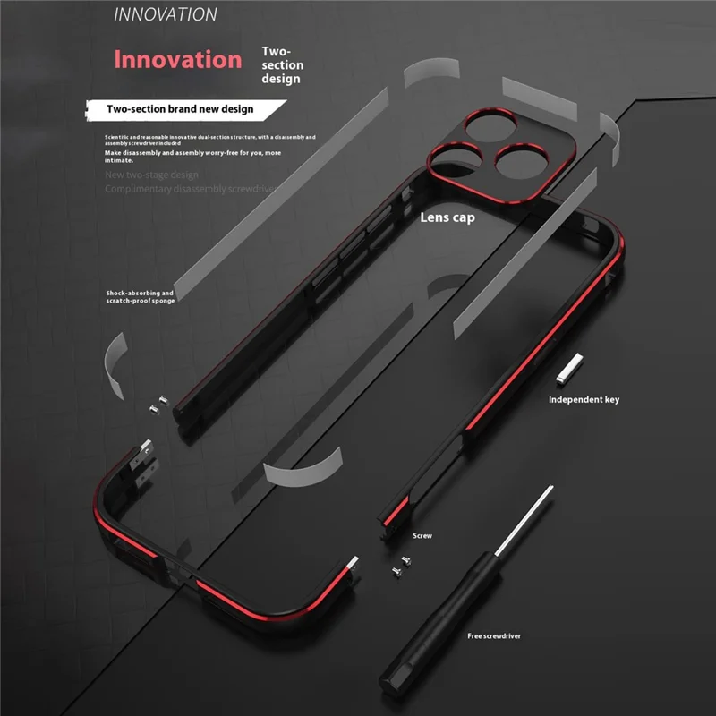 For iPhone 17 Pro Bumper Case No-Back Phone Frame Cover with Lens Protection - Black / Red