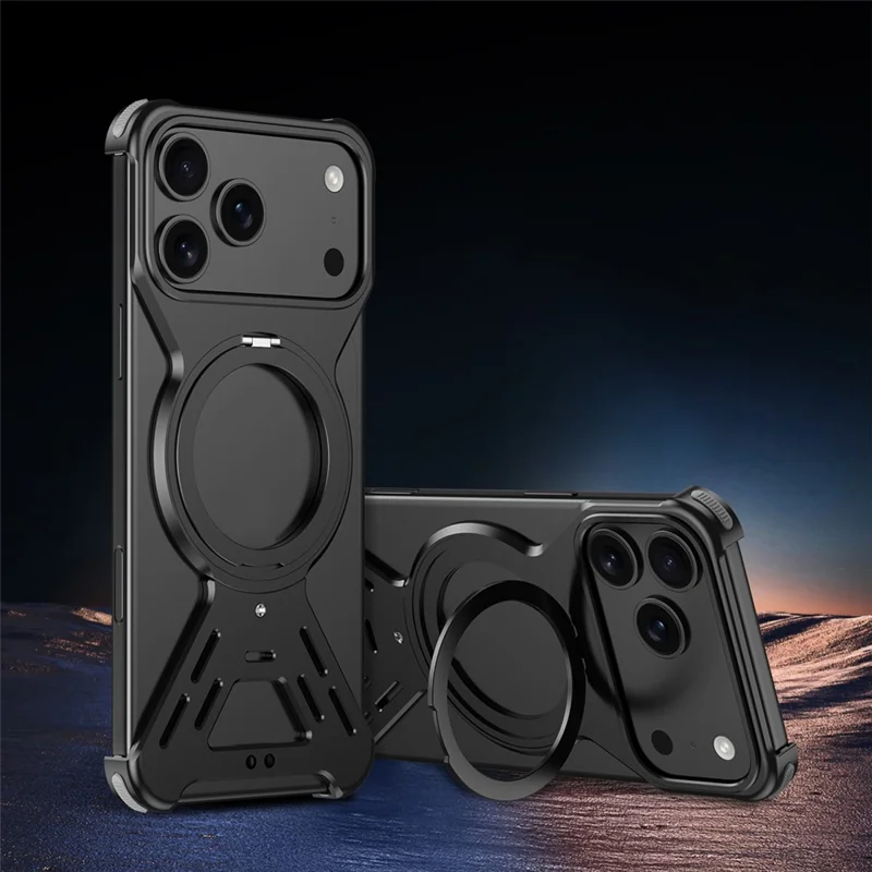 For iPhone 17 Pro Bumper Case Compatible with MagSafe Rotating Kickstand Metal Phone Cover - Black