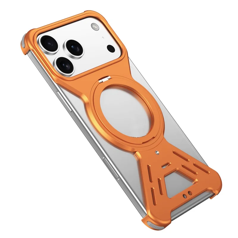 For iPhone 17 Pro Bumper Case Compatible with MagSafe Rotating Kickstand Metal Phone Cover - Orange