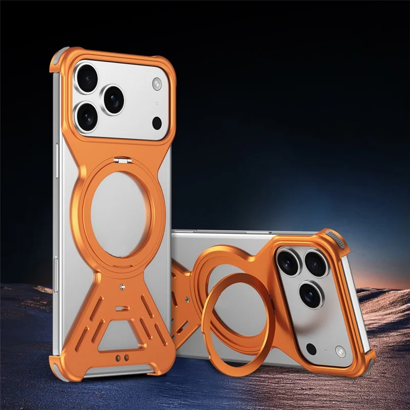 For iPhone 17 Pro Bumper Case Compatible with MagSafe Rotating Kickstand Metal Phone Cover - Orange