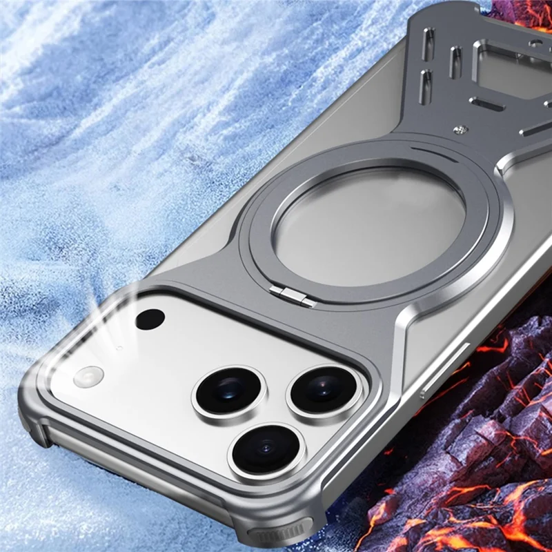 For iPhone 17 Pro Bumper Case Compatible with MagSafe Rotating Kickstand Metal Phone Cover - Orange