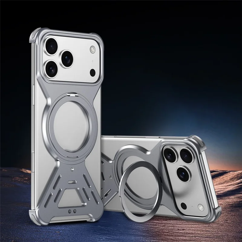 For iPhone 17 Pro Max Bumper Case Compatible with MagSafe Rotating Kickstand Metal Phone Cover - Grey