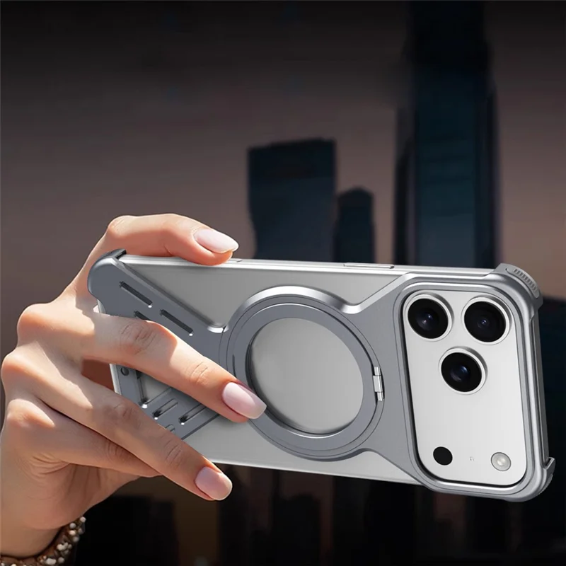 For iPhone 17 Pro Max Bumper Case Compatible with MagSafe Rotating Kickstand Metal Phone Cover - Grey