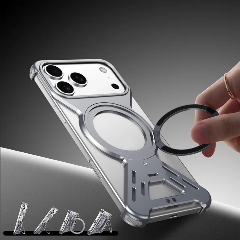 For iPhone 17 Pro Max Bumper Case Compatible with MagSafe Rotating Kickstand Metal Phone Cover - Grey