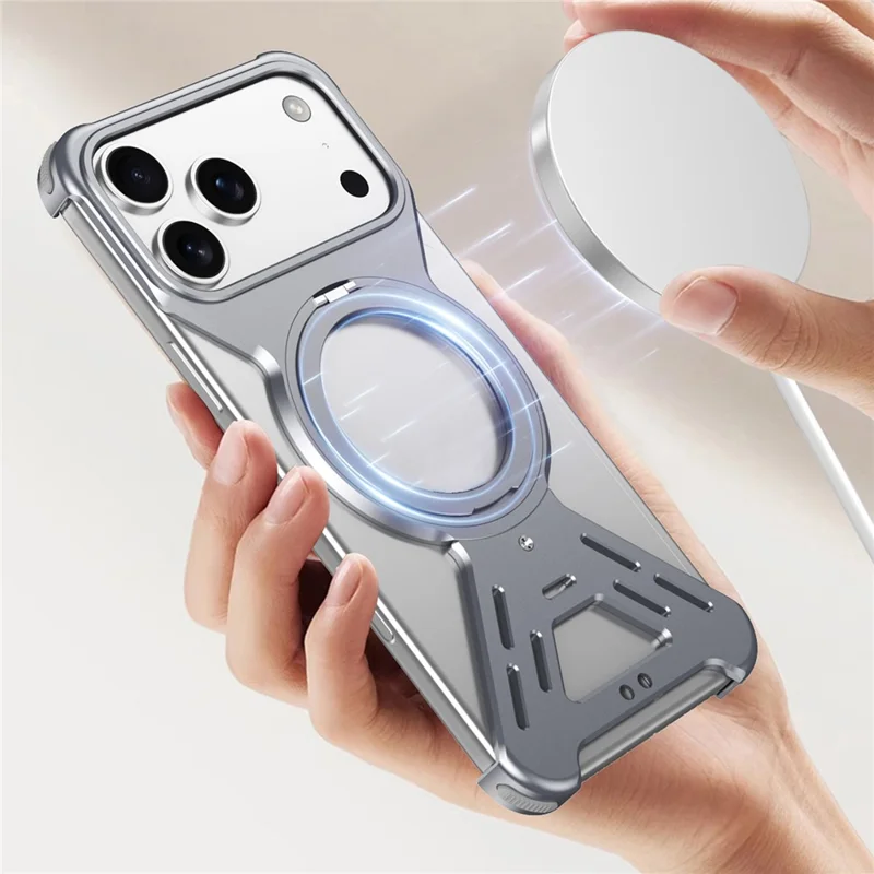 For iPhone 17 Pro Max Bumper Case Compatible with MagSafe Rotating Kickstand Metal Phone Cover - Grey
