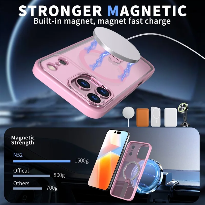 For iPhone 17 Pro Max Case Compatible with MagSafe Kickstand TPU + Acrylic Phone Cover - Pink