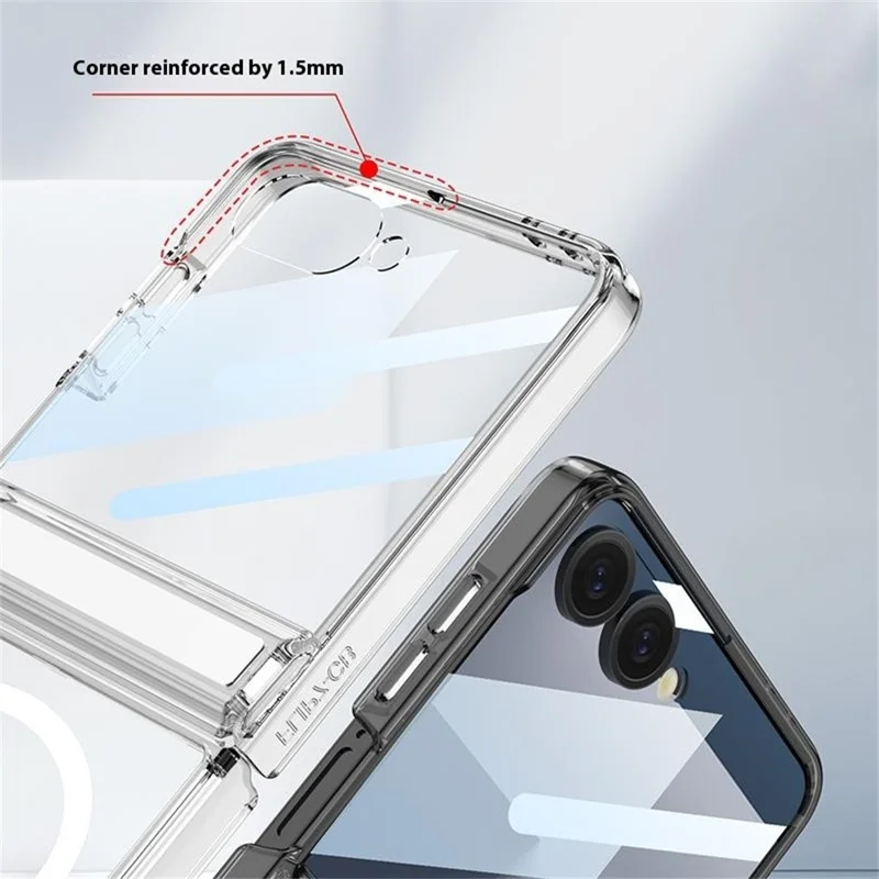 GKK For Samsung Galaxy Z Flip7 5G Case Compatible with MagSafe Airbag Hard PC Phone Cover with Tempered Glass Film - Transparent