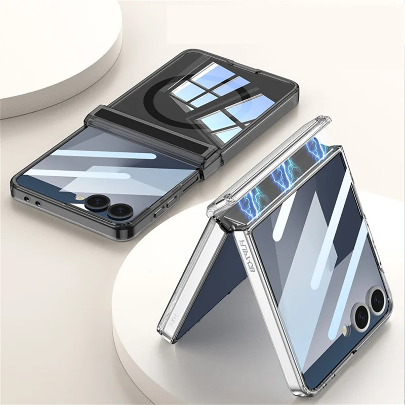 GKK For Samsung Galaxy Z Flip7 5G Case Compatible with MagSafe Airbag Hard PC Phone Cover with Tempered Glass Film - Transparent