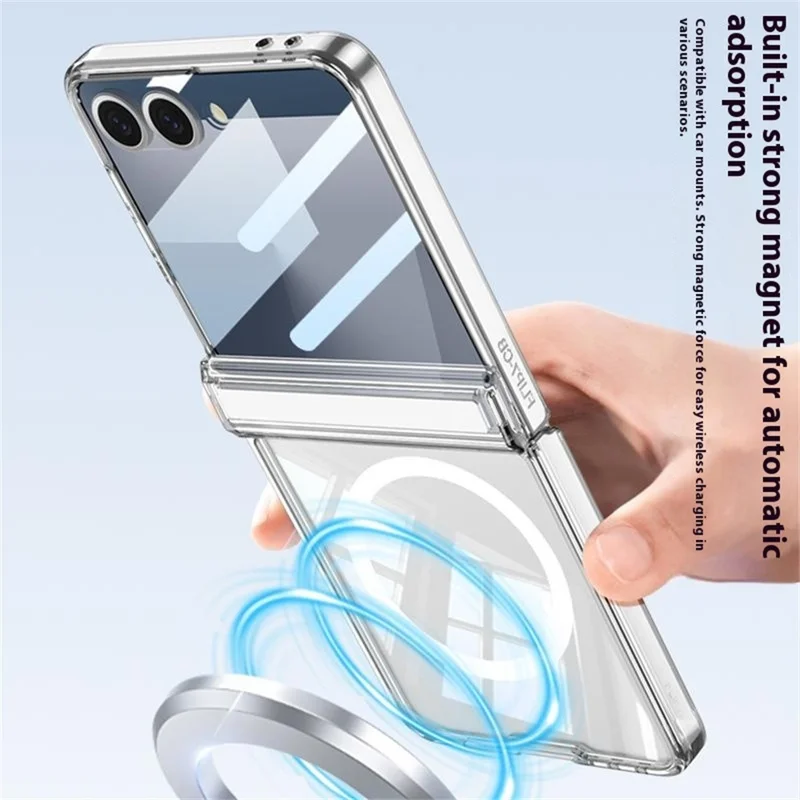 GKK For Samsung Galaxy Z Flip7 5G Case Compatible with MagSafe Airbag Hard PC Phone Cover with Tempered Glass Film - Transparent