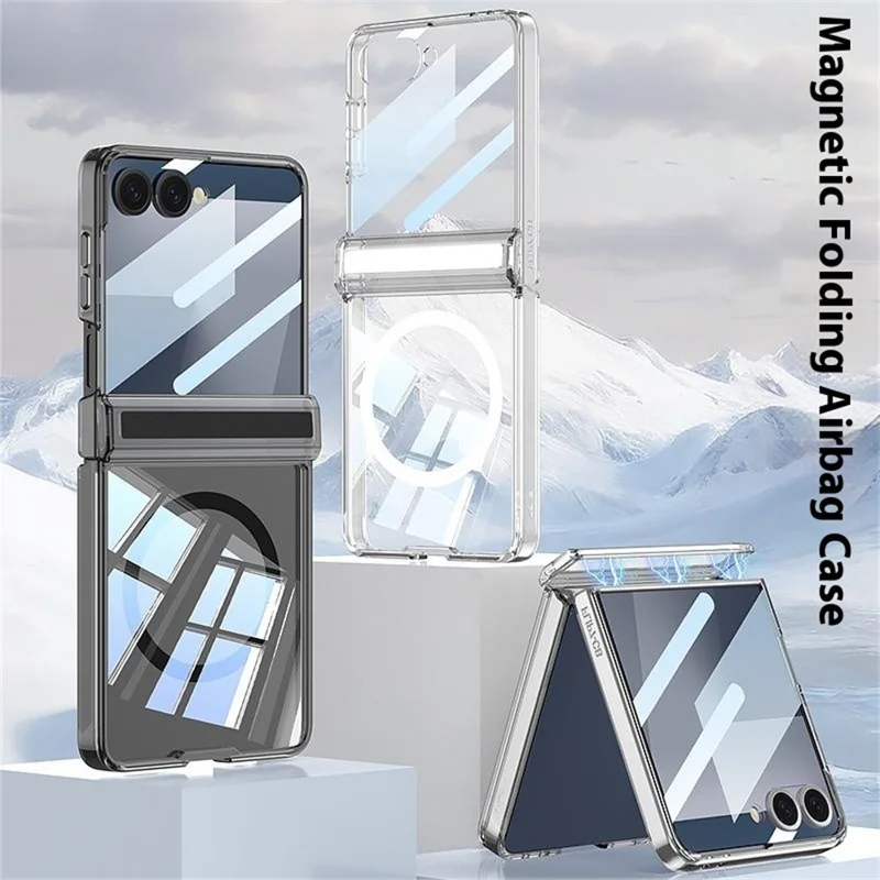 GKK For Samsung Galaxy Z Flip7 5G Case Compatible with MagSafe Airbag Hard PC Phone Cover with Tempered Glass Film - Transparent