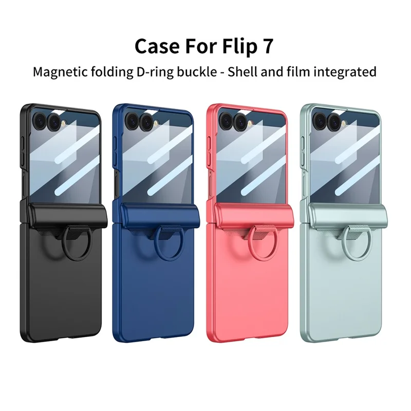 GKK For Samsung Galaxy Z Flip7 5G Case Magnetic Hinge Hard PC Phone Cover with Ring Holder / Tempered Glass Film - Green