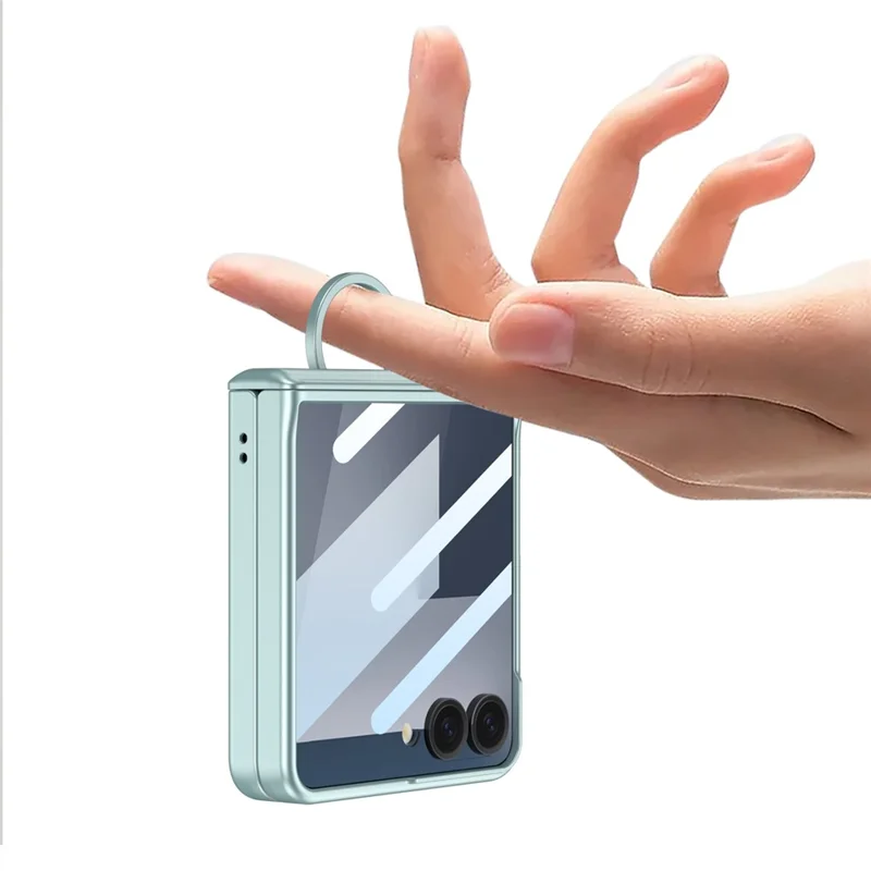 GKK For Samsung Galaxy Z Flip7 5G Case Magnetic Hinge Hard PC Phone Cover with Ring Holder / Tempered Glass Film - Green