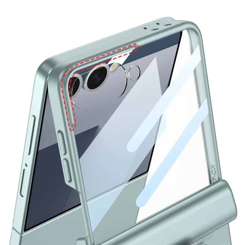 GKK For Samsung Galaxy Z Flip7 5G Case Magnetic Hinge Hard PC Phone Cover with Ring Holder / Tempered Glass Film - Green