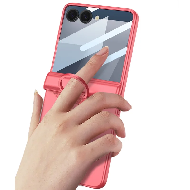 GKK For Samsung Galaxy Z Flip7 5G Case Magnetic Hinge Hard PC Phone Cover with Ring Holder / Tempered Glass Film - Green