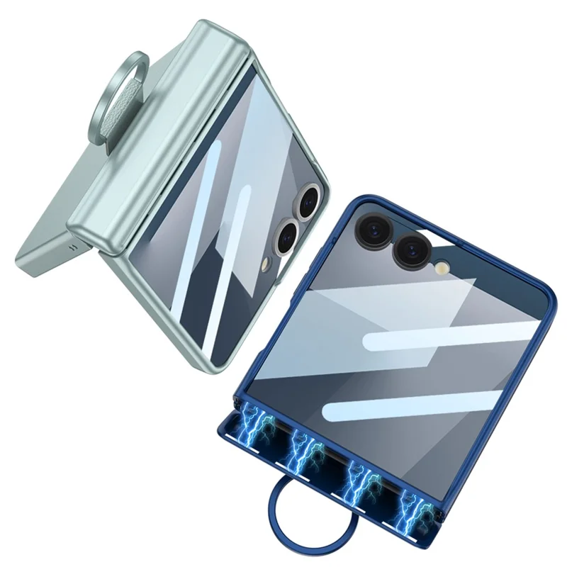 GKK For Samsung Galaxy Z Flip7 5G Case Magnetic Hinge Hard PC Phone Cover with Ring Holder / Tempered Glass Film - Green