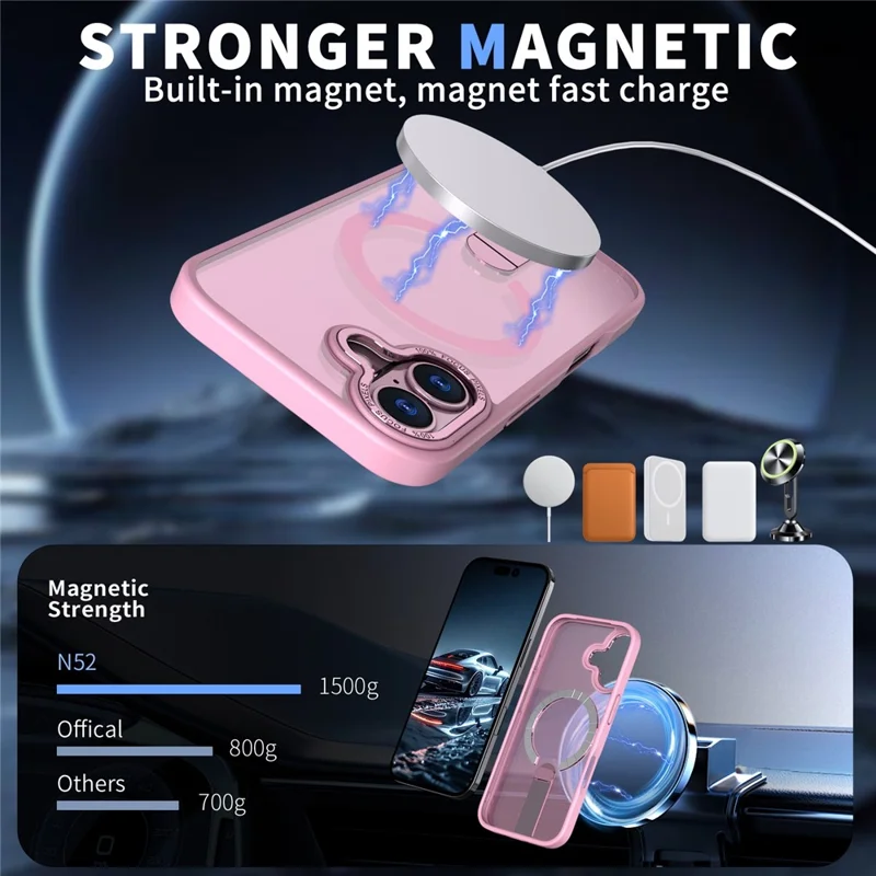 Til iPhone 17 Case Kompatibel med MagSafe Ståstand TPU + Akryl Telefonbeskyttelse - Pink