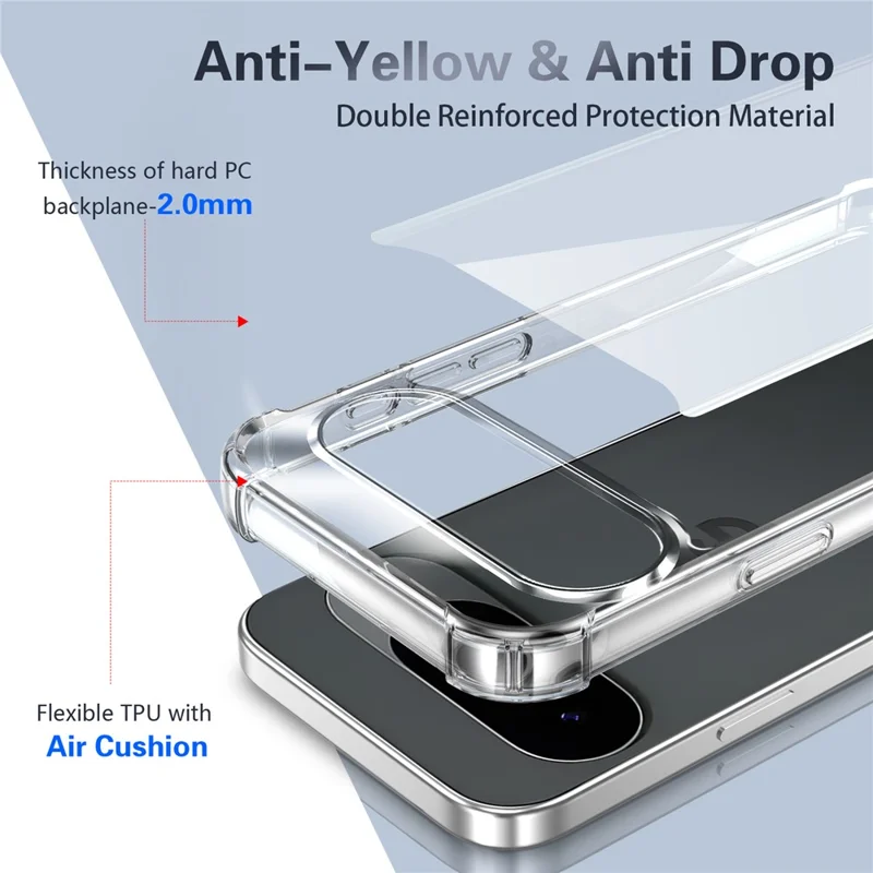 Capa Transparente para Google Pixel 10 Pro / 10 / 9 Pro / 9 Cobertura de Telefone de PC TPU com Proteção de Canto de Airbag