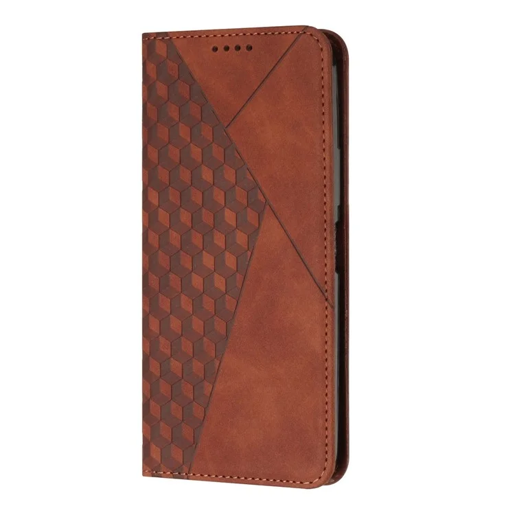 Para Samsung Galaxy A23e / A23s Impresso Rhombus Padrão PU PU Catagem Casa de Catura da Capa de Absorção Magnética Tampa de Telefone Protetora da Pele - Castanho