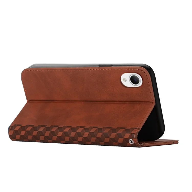 Para Samsung Galaxy A23e / A23s Impresso Rhombus Padrão PU PU Catagem Casa de Catura da Capa de Absorção Magnética Tampa de Telefone Protetora da Pele - Castanho