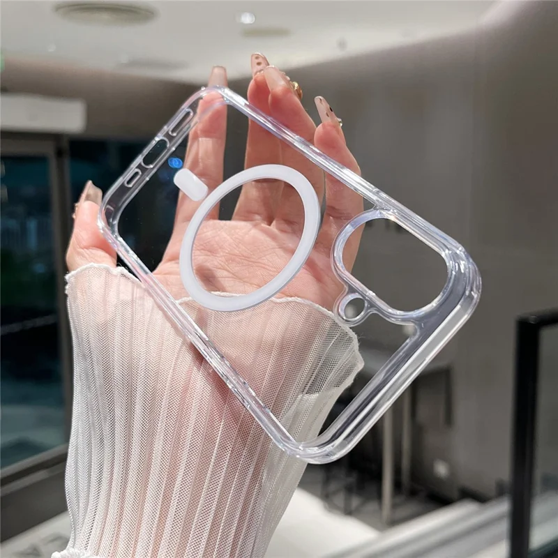 For iPhone 17 Magnetic Clear Case PC +TPU Hybrid Phone Cover Compatible with MagSafe