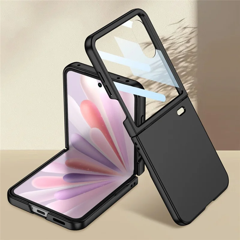 GKK For Honor Magic V Flip 2 Case Ultra Thin PC Phone Cover with HD Front Tempered Glass Film - Black